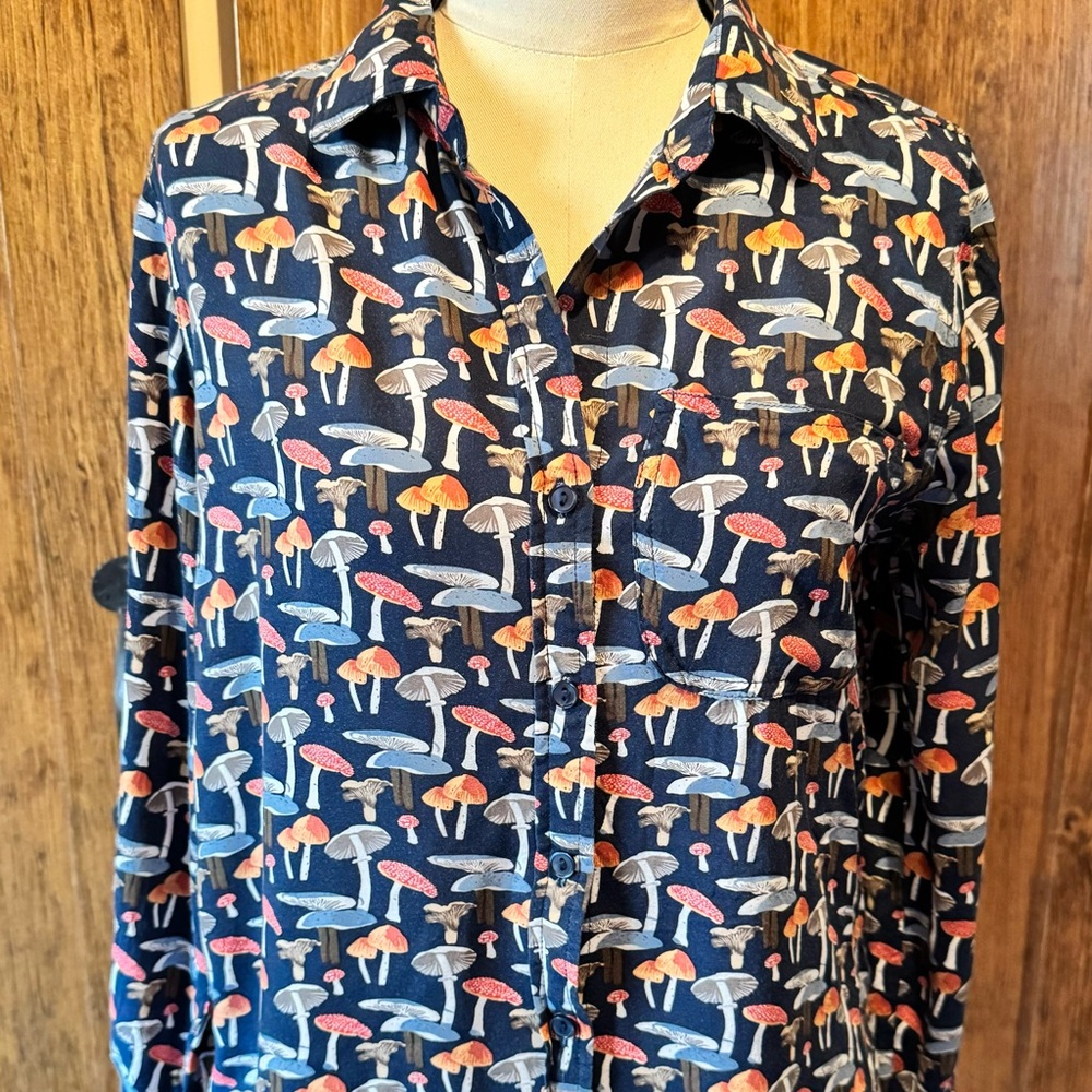 Long-sleeved blouse with mushroom print. Small/medium.